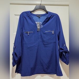 Adrienne Vittadini Electric Blue Blouse with Zipper Details